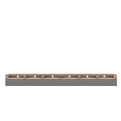 Imagen de Selsey REDNAW Mueble TV con Tres cajones Roble Wotan/Gris Brillo iluminación LED 300 cm