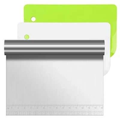Imagen de Vicloon Raspador de Masa, 2 PCS Plástico y 1 PC Acero Inoxidable, Rasqueta Cortadora, Espátula para Hornear la Crema Mantequilla, Pastele Pan
