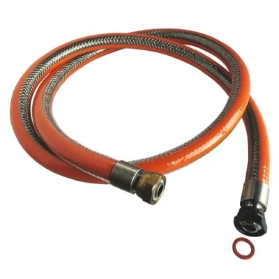 Imagen de SOMATHERM FOR YOU B607 20, Manguera de acero inoxidable botella Conexiones tuerca giratoria 20/150 y 15/21 Duración ilimitada Ideal para alimentar tus aparatos gas, gris, 2 m Butane Propane