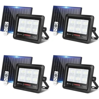 Imagen de Aigostar Foco Proyector LED Solar con mando a distancia 50w 4 piezas, Blanco Frío 6500K, Exterior Impermeable IP65,Proyector Brillo y Sincronización ajustables para Jardín