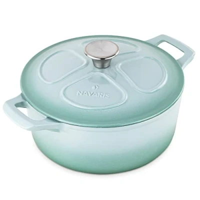 Imagen de Navaris Cazuela de Hierro Fundido con Tapa Cacerola Cocotte y Asas 3,5 L Apta para Horno e Induccion Olla Holandesa Redonda Dutch Oven 24 cm