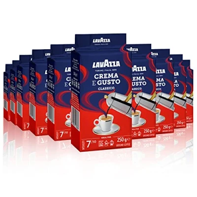 Imagen de Lavazza, Crema e Gusto Classico, Café Molido Natural, 10 x 250 g, para Cafetera Italiana, de Filtro y Francesa, con Notas Especias, Arábica Robusta, Intensidad 7, Tueste Oscuro, Amazon Exclusive