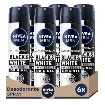 Imagen de NIVEA MEN Black &amp; White Invisible Original Spray 72h (6 x 200 ml), desodorante antimanchas de cuidado masculino