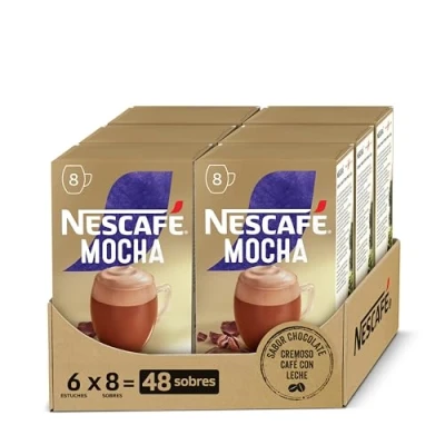 Imagen de NESCAFÉ GOLD MOCHA, cremoso café soluble con leche desnatada, Cappuccino SABOR CHOCOLATE, Pack de 6 estuches 8 sobres, TOTAL 48 sobres