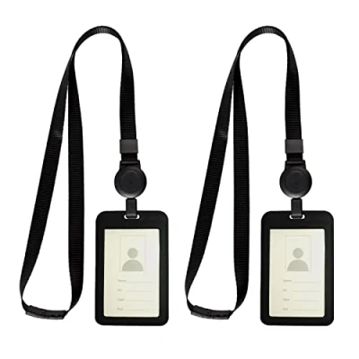 Imagen de 2 Piezas Porta Tarjetas Identificativas con Correa de Cuello, Tarjeta Retractile Identificación Cordón Para Personal, Estudiantes, Exposiciones (Negro)