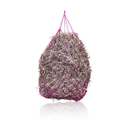 Imagen de Red de heno extra grande para caballos 5 x cm, malla adecuada las especies, mejora la digestión, saco alimentación ponis, jóvenes, cabras viejos (1 rosa)