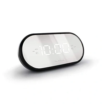 Imagen de Metronic 477037 Radio Despertador Digital Pantalla Espejo con Reloj LED para sobremesa función Doble Alarma ó Buzzer, Sleep/Snooze y sintonizador Am/FM Memoria 10 emisoras