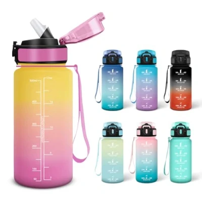 Imagen de Motswedi Botella de Agua, 0.5L Libre BPA, Botellas Agua para Niños, Adecuado Carbonatados, Botella, A Prueba Fugas, Gimnasio, Cantimplora Escuela, Gimnasio Amarillo&amp;rosa
