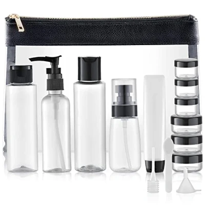 Imagen de Toureal 15 Piezas Botes de Viaje Avion (MAX.100ml) Set Botellas para Cosmetica Champú (Transparente)