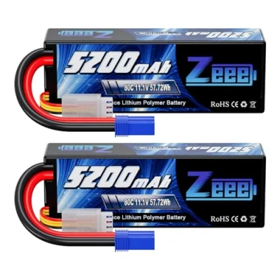Imagen de Zeee 3S Lipo Battery 11.1V 80C 5200mAh RC Estuche rígido con Enchufe EC5 para Car Boat Truck Helicopter Airplane Racing Modelos (2 Paquetes)