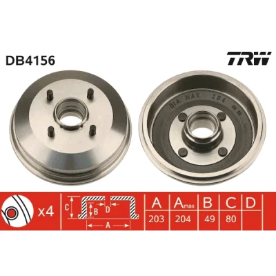 Imagen de TRW DB4156 Tambor de Freno FORD: Escort 6 Cabrio, 5 Kombi,