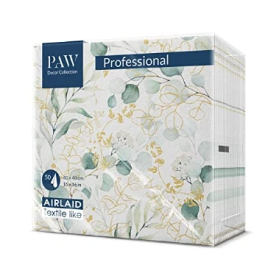 Imagen de PAW Servilletas Papel Airlaid (40 x 40 cm) I de Tela Flores, Rosas Textura la Tela, Colores Sutiles Una gran Decoración para cualquier Mesa Color: Golden eucaliptus