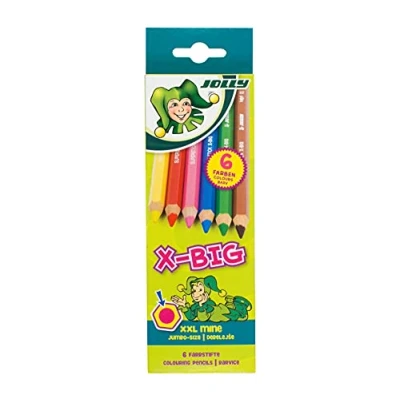 Imagen de JOLLY X BIG lápices de colores juego 6, mina extra gruesa, resistente a los niños, hexagonal, vivos, ideal para niños pequeños y principiantes