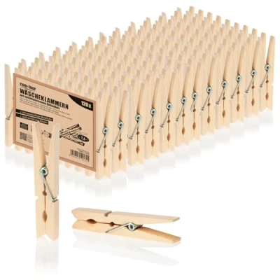 Imagen de com four® 120x Pinzas de Madera sostenibles Hechas Abedul sin Tratar para Colgar Ropa y Manualidades (120 Piezas Abedul)
