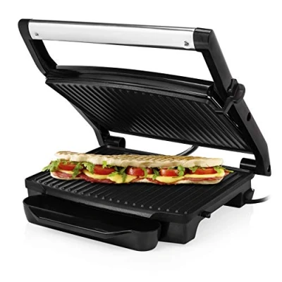 Imagen de Princess 112415 Grill para bocadillos con tapa flotante y plancha, Se puede guardar en vertical u horizontal, superficie de la parrilla 30 x 24 cm, bandeja recoge grasa, 2000 W