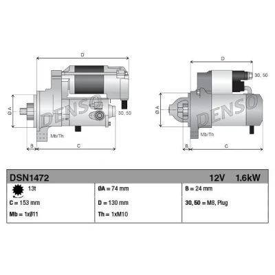 Imagen de DENSO DSN1472 Motor de arranque 12 1,6 13 TOYOTA: Yaris III Hatchback