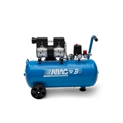 Imagen de compresor de aire silencioso ABAC EASE AIR 50, sin aceite, presión máxima 8 bar, potencia 1 hp, Depósito 50 litros, Nivel sonoro 59 dB
