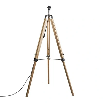 Imagen de Qazqa Industrial Trípode rústico madera sin pantalla TRIPOD/Acero Alargada Adecuado para LED Max. 1 x 40 Watt