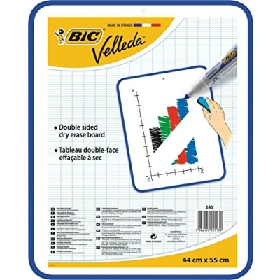 Imagen de BIC Velleda Pizarra Blanca de Doble Cara (44 x 55 cm) Marco Azul, Caja 1 Unidad
