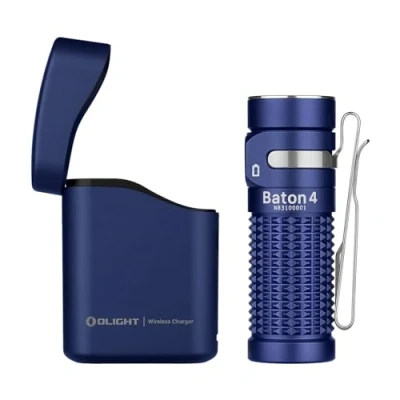 Imagen de OLIGHT Baton 4 kit Linterna LED Recargable Alta Potencia de 1300 Lúmenes 170 Metros Impermeable con Type C Compatible 4/3 S1R II y Perun 2 Mini（Azul）