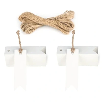 Imagen de jijAcraft Etiquetas Regalo de Papel Kraft 7x2 cm, 100 Uds Artesanía y 20 Metros Cuerda Yute, para Boda Navidad Cumpleaños (Blanco)