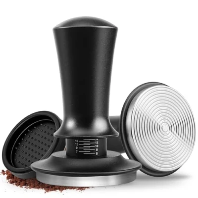 Imagen de Prensador de Café, hicoosee 58mm Café Tamper con Resorte, Acero Inoxidable Premium Base Silicona, para Exprés Hilo
