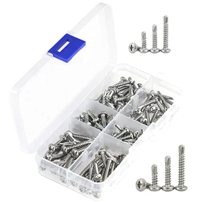 Imagen de 120 Piezas Tornillos Autoperforantes de Acero Inoxidable, Autorroscantes con Extremos Perforados (120 piezas, cabeza redonda M3,5 y M4,2)