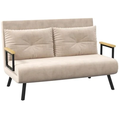 Imagen de HOMCOM Sofá Cama Convertible Triple Pliegue de 2 Plazas Plegable con Respaldo Ajustable 5 Niveles y Almohadas Acolchadas para Oficina Dormitorio Salón 102x73x81 cm Beige