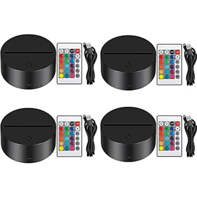 Imagen de Thlevel 4 Piezas 3D LED Lámpara Base, Night Light Base Ajustable 7 Colores con Control Remoto y Cable USB para Dormitorio, Cafetería, Bar [No Incluido Placa Guía de Luz Acrílica]