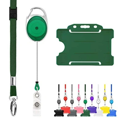 Imagen de LanyardsTomorrow cordón retráctil y soporte de insignia, paquete triple trío El incluye un solo liso, mosquetón extensible para tarjeta identificación rígida., color verde