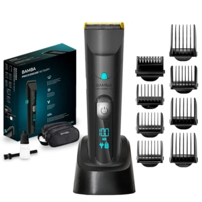 Imagen de Cecotec Cortapelos Bamba PrecisionCare Wet&amp;Dry. Cuchillas Acero Inoxidable con Revestimiento de Titanio, Batería litio, Autonomía hasta 120 min, Longitudes 0,5 30 mm, 8 Peines