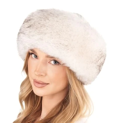 Imagen de Futrzane Siberian Gorro Mongol Sombrero con Cuero y Piel Sintetica para Mujer (L, Blanco Negro Siberian)