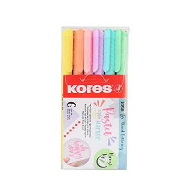Imagen de Kores Rotuladores pastel de Punta pincel suave, tinta a base agua Bolígrafos para colorear, suministros arte, papelería Juego 6