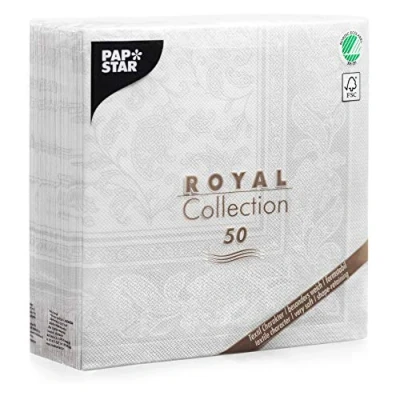 Imagen de PAPSTAR 11682 Ornaments Royal Collection Juego de 50 servilletas (Pliegue 1/4, 40 x cm), Color Blanco