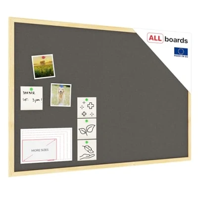 Imagen de ALLboards Tablón de anuncios con marco madera, 90 x 60 cm, color gris