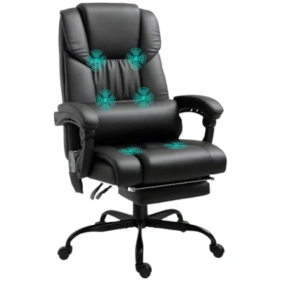 Imagen de Vinsetto Silla de Oficina con Masaje 6 Puntos Escritorio Giratoria Respaldo Alto Reclinable Altura Ajustable Reposapiés y Mando a Distancia Negro