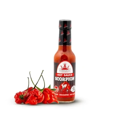 Imagen de Poppamies Salsa picante scorpion de Trinidad Chili Sin Gluten Lactosa Vegano Picante: 10+/10 Extra Caliente 150ml