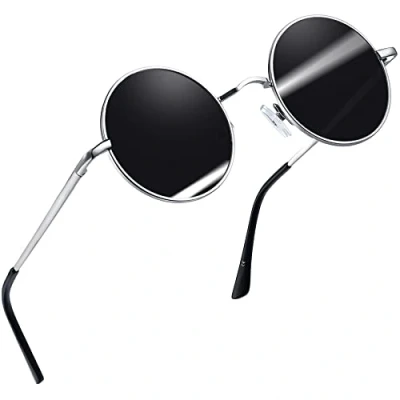 Imagen de Joopin Redondas Gafas de Sol Polarizadas Retro Vintage Círculo Metálico Hippie Steampunk para Hombres y Mujeres UV400 Gris Plateado