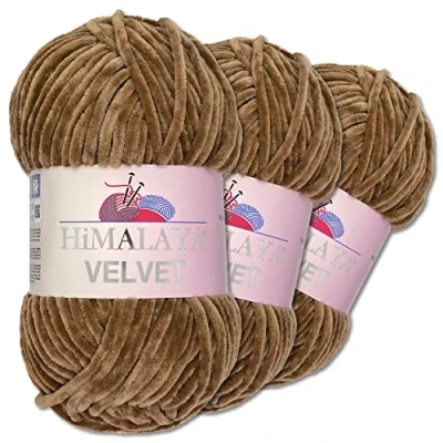 Imagen de Wohnkult Himalaya 90037 Ovillo de lana delfín (3 x 100 g, 40 colores, para elegir, felpilla, brillo y accesorios ropa, mantas, color marrón)