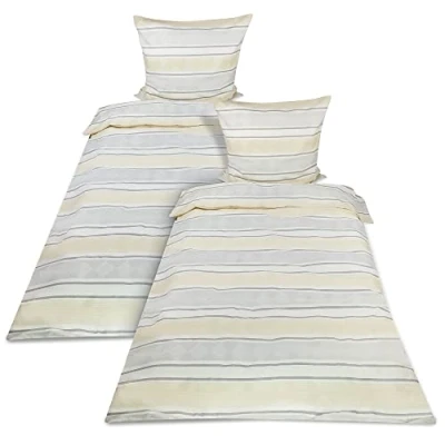 Imagen de Beautissu Viola 2 Juegos de Ropa Cama Franela 100% algodón 135x200 cm Sábanas con Fundas Almohada 80x80 y Nórdicas Beis Cremallera