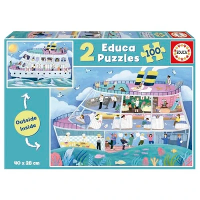 Imagen de Educa Barco Outside/Inside Set de 2 Puzzles Infantiles con 100 Piezas repletas Detalles del Exterior e Interior. Medidas: 40 x 28 cm. Recomendados a Partir 6 años (19958)