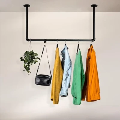 Imagen de RSR Hangers Perchero con barra para colgar ropa, diseño industrial techo, ancho 100 cm x alto 60 cm, montaje en de armario, vestidor, dormitorio, pasillo, vestidor