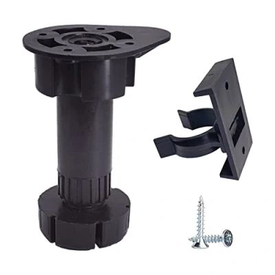 Imagen de Diforma Paquete de 8 patas negras plástico ajustables 10 cm altura con clips, muebles cocina, armario, tornillos incluidos (8)