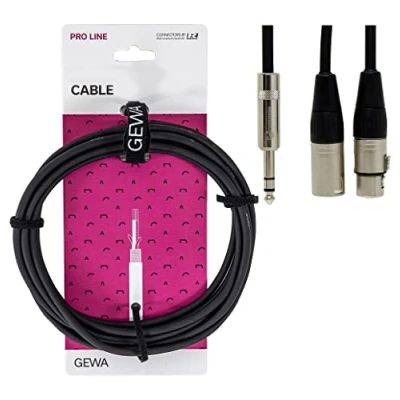 Imagen de GEWA Cable de inserción Pro Line 3m, negro, conector REAN, 1x clavija estéreo 6,3 mm XLR(m) &amp; XLR (f), 190735