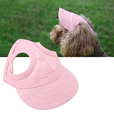 Imagen de Pssopp Gorra Perro Mascota Deportes de béisbol Exterior Sunbonnet Sol Moda Raya Ajustable Sombrero Viaje Verano con Orificios (M Rosado)