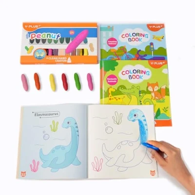 Imagen de YPLUS Juego de Libros para Pintar con Ceras Colores Maní Niños, 24 Crayones Lavables, 3 Dibujar Temas Diferentes, Bebe No Tóxicos 2 4 Años, 1 3, 8.