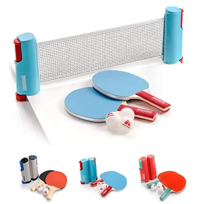 Imagen de Set Ping Pong 1 Red 2 Raquetas Pelotas Neto para Tenis de Mesa Longitud Ajustable hasta 170 cm Portátil Accesorio Entrenamiento y Actividades al Aire Libre Deportes (Sunrise, Rojo)