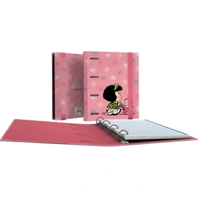 Imagen de Grafoplas Archivador Anillas a5, Carpebook Mafalda Baby Cart, Incluye Recambio Cuadricula 5x5 Borde Color, Lomo Curvo Ergonómico, 4 Redondas 25mm, Certificado FSC, Papelería Escolar