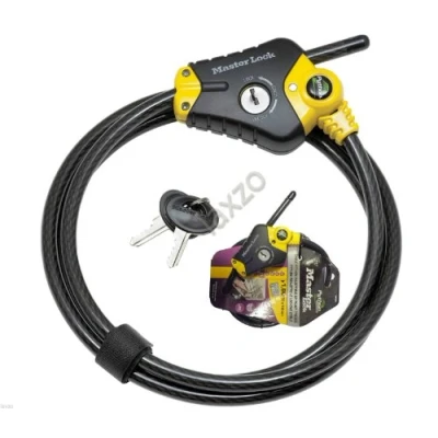 Imagen de Master Lock 8433EURD Cable Antirrobo, Ajustable, Llave, óptimo para Asegurar Equipo Deportivo, Instrumentos, Muebles de Jardin, Negro, 30 cm a 1.8 m