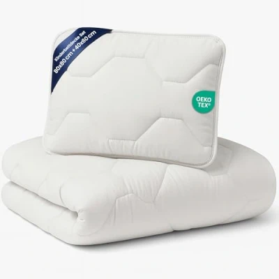 Imagen de Totsy Baby Ropa de Cama Infantil 80x80 cm + 35x40 Juego edredon Microfibra Blanco Edredón y Almohada